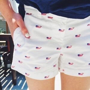 Vineyard Vines Women's White Shorts with Flag Whale Print
